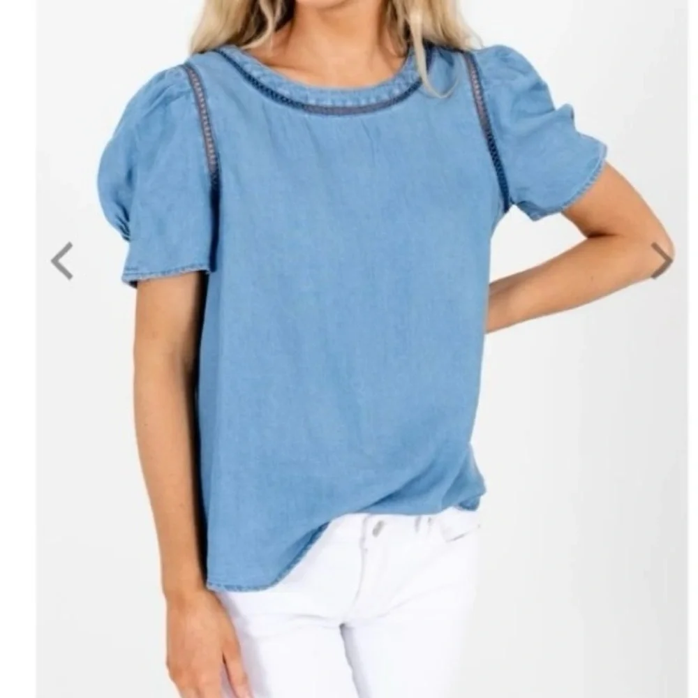 Perch by Blu Pepper Blue chambray Relaxed Blouse Size 2XL | Boho Beach Vacation - Picture 1 of 13